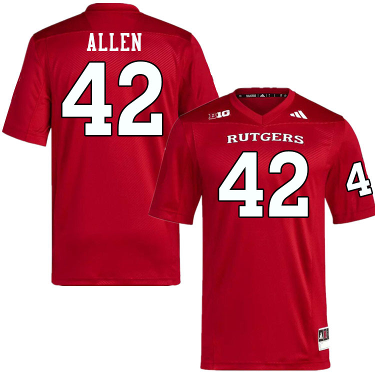 Men #42 DJ Allen Rutgers Scarlet Knights 2024 College Football Jerseys Stitched-Scarlet
